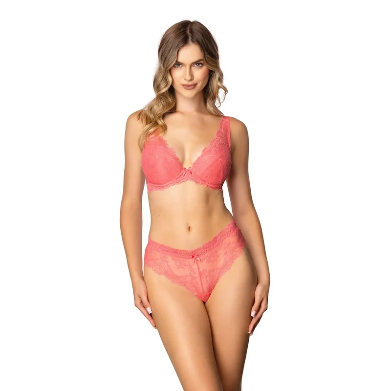 Ensemble lingerie Samba soutien gorge poussette armatures maintien confortable dentelle extensible douce motifs floraux noeud rose corail bretelles réglables