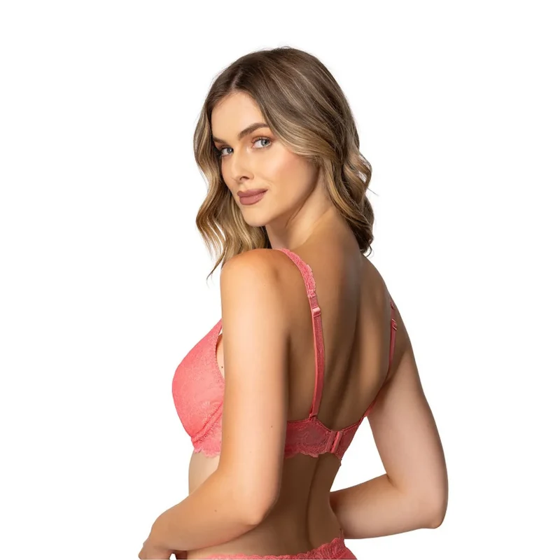 Ensemble lingerie Samba soutien gorge poussette armatures maintien confortable dentelle extensible douce motifs floraux noeud rose corail bretelles réglables