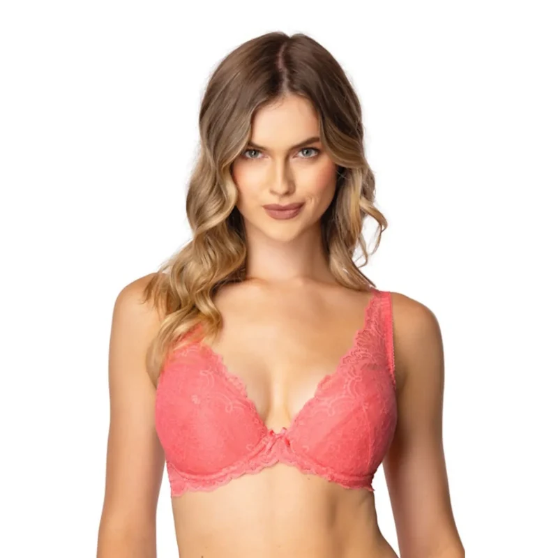 Ensemble lingerie Samba soutien gorge poussette armatures maintien confortable dentelle extensible douce motifs floraux noeud rose corail bretelles réglables