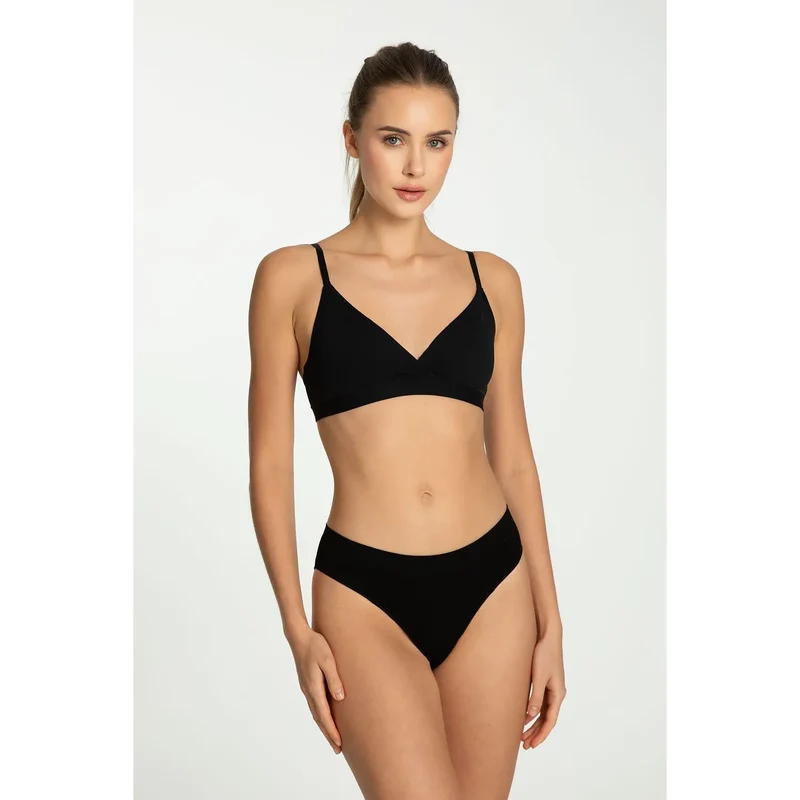 Ensemble de lingerie minimaliste sans armature Julimex Culottes model 219153 soutien-gorge三角 ajustables tissu doux stretch microfibre noir quotidien confortable