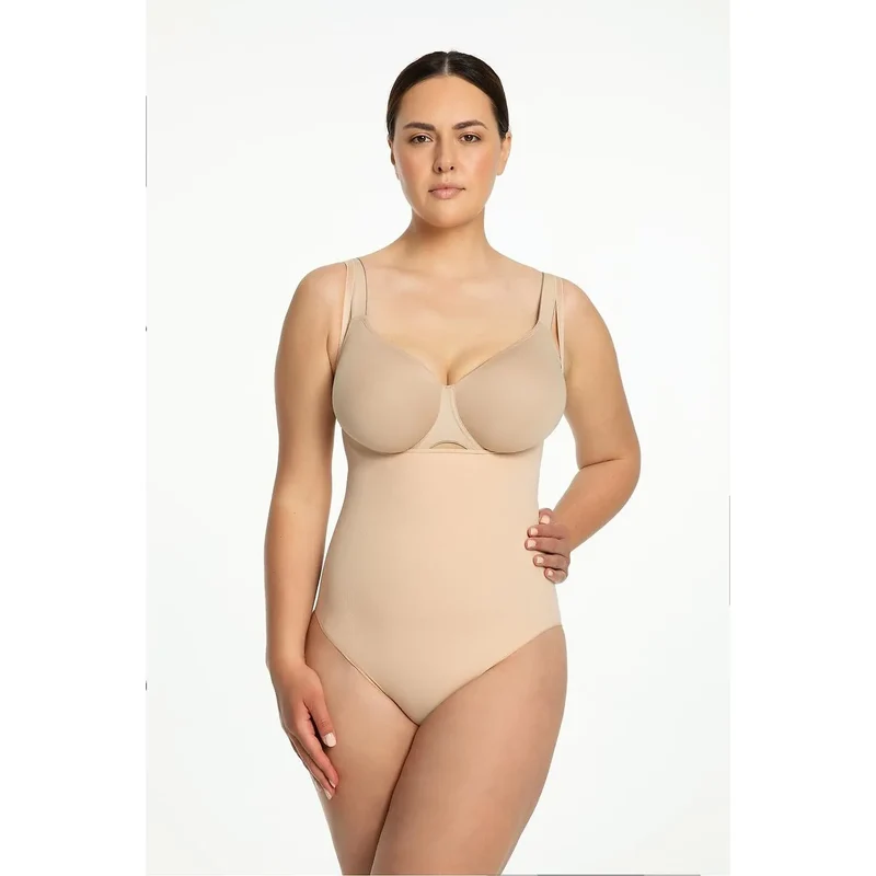 Body Julimex model 219150 gainant open bust push-up soutien-gorge intégré technologie sans couture beige lingerie modelante femme quotidien occasion spéciale