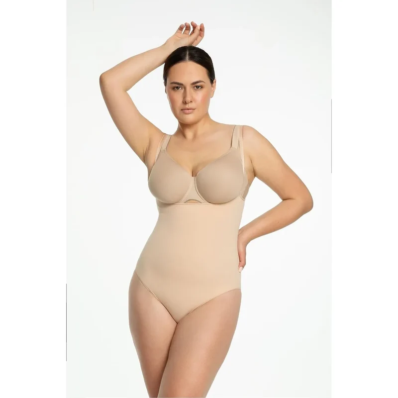 Body Julimex model 219150 gainant open bust push-up soutien-gorge intégré technologie sans couture beige lingerie modelante femme quotidien occasion spéciale