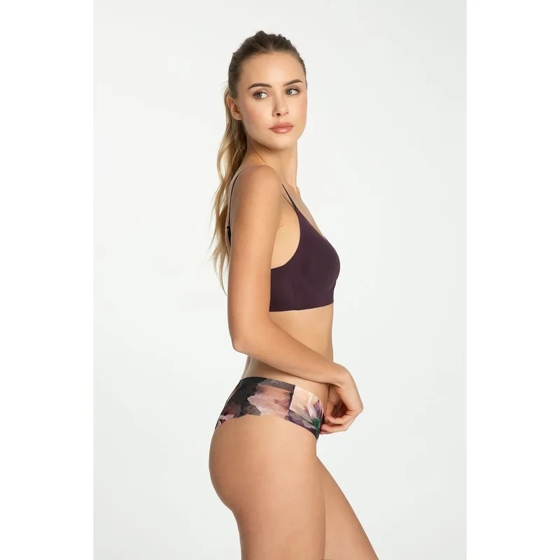 Culottes brésiliennes Julimex model 219148 lingerie élégante sans armatures floral prune rose poudré vert doux lingerie femme couple