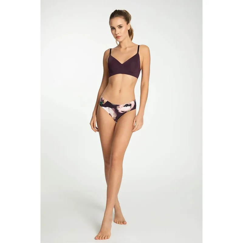 Culottes brésiliennes Julimex model 219148 lingerie élégante sans armatures floral prune rose poudré vert doux lingerie femme couple