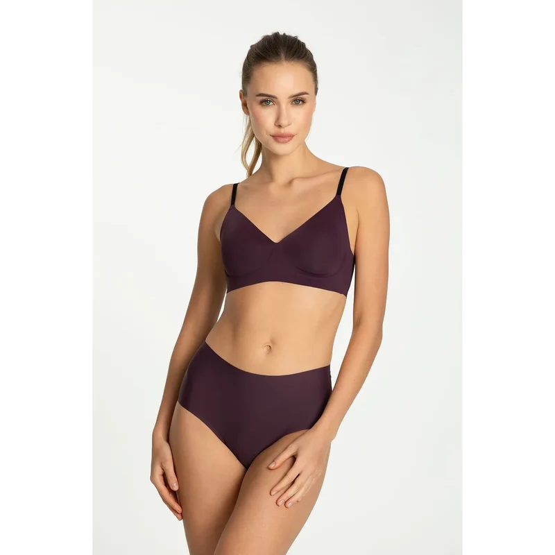 Culottes Julimex 219143 en prune profond, soutien-gorge et culotte taille haute, lingerie élégante et confortable pour tous les jours, femmes
