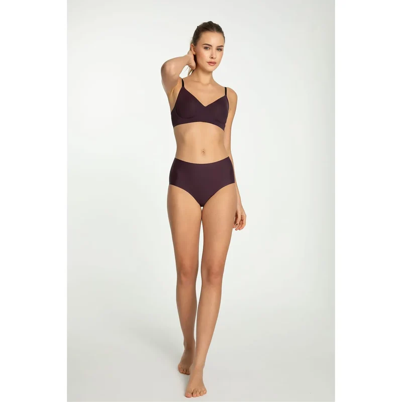 Culottes Julimex 219143 en prune profond, soutien-gorge et culotte taille haute, lingerie élégante et confortable pour tous les jours, femmes