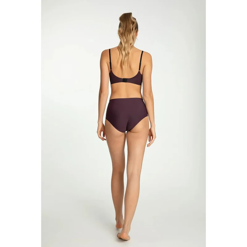 Culottes Julimex 219143 en prune profond, soutien-gorge et culotte taille haute, lingerie élégante et confortable pour tous les jours, femmes