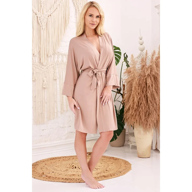 robe chambre satin kimono ceinture ajustable peignoir féminin confortable luxueux manches larges fluides coupe ajustée col V profond