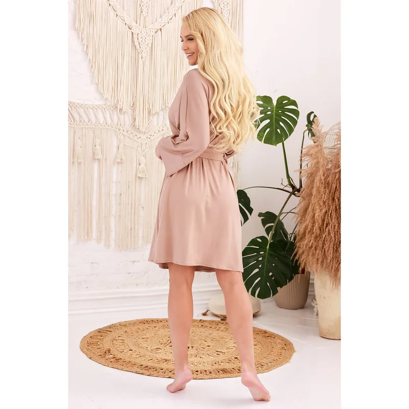robe chambre satin kimono ceinture ajustable peignoir féminin confortable luxueux manches larges fluides coupe ajustée col V profond