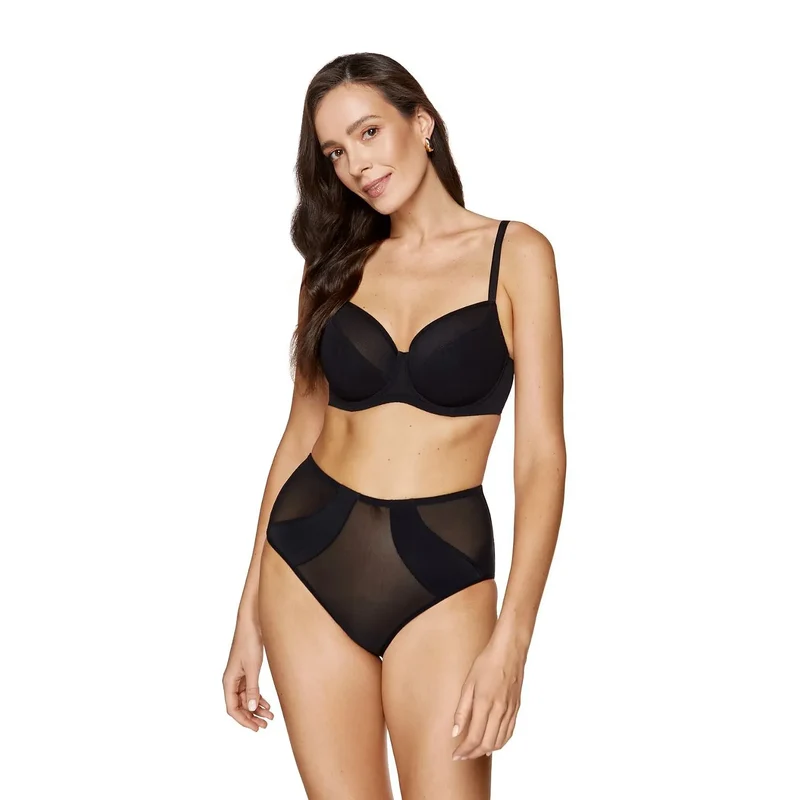 soutiengorge semirigide noir filet respirant maintien naturel bonnets rembourrés armatures bretelles réglables agrafes élasthanne nylon élégance intemporel discret