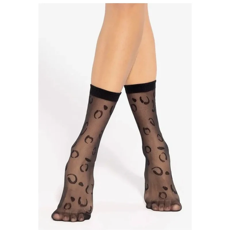 Chaussettes Hautes Translucides Motif Léopard Élégantes Sensuelles Confortables Mi Mollet Bord Côtelé Renfort Orteils Élasthanne Polyamide Tissu Fin Douces