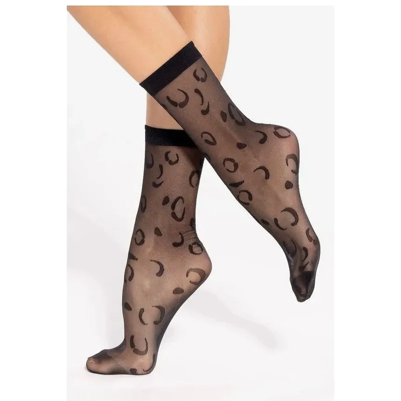 Chaussettes Hautes Translucides Motif Léopard Élégantes Sensuelles Confortables Mi Mollet Bord Côtelé Renfort Orteils Élasthanne Polyamide Tissu Fin Douces