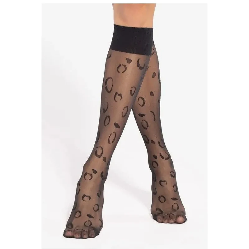 Chaussettes longues transparentes imprimé animal léopard sexy soirée élégantes sensuelles confortables élastiques maintien bande supérieure opaque respirantes mi cuisse