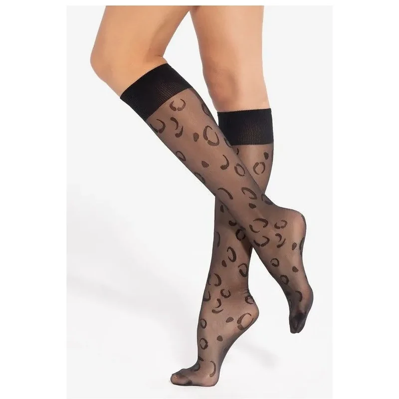 Chaussettes longues transparentes imprimé animal léopard sexy soirée élégantes sensuelles confortables élastiques maintien bande supérieure opaque respirantes mi cuisse