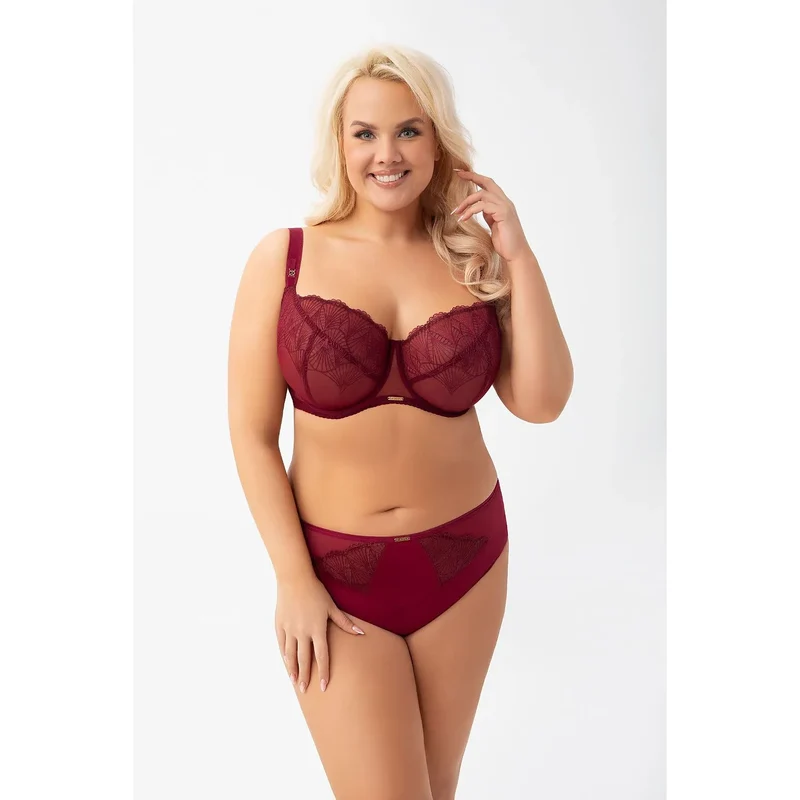 Gorsenia Soutiengorge Dentelle Motifs Feuilles Bordeaux Bonnets Semitransparents Armatures Intégrées Bretelles Ajustables Fermeture Arrière Plaque Dorée Doux Respirant Maintien Renforcé
