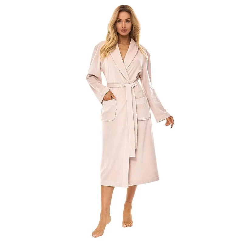 Peignoir élégant pour femme confortable robe de chambre style classique col châle sangle taille matelassé doux coton polyester lingerie détente maison