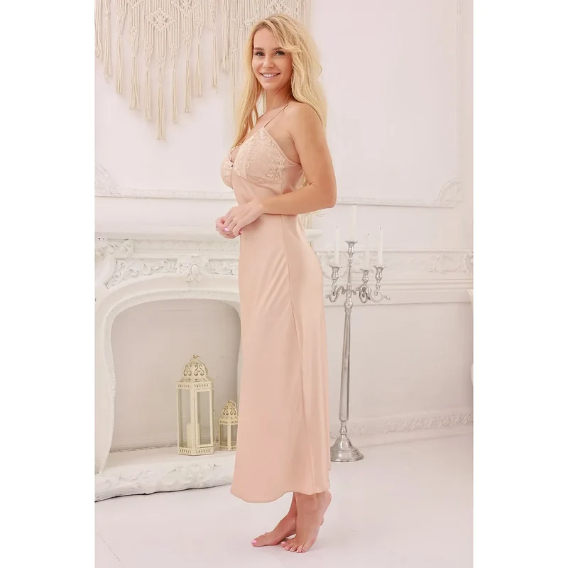 Nuisette sexy en satin Padi model 218866 Kalimo dentelle motif floral bretelles réglables packaging cadeau soie élasthanne polyester
