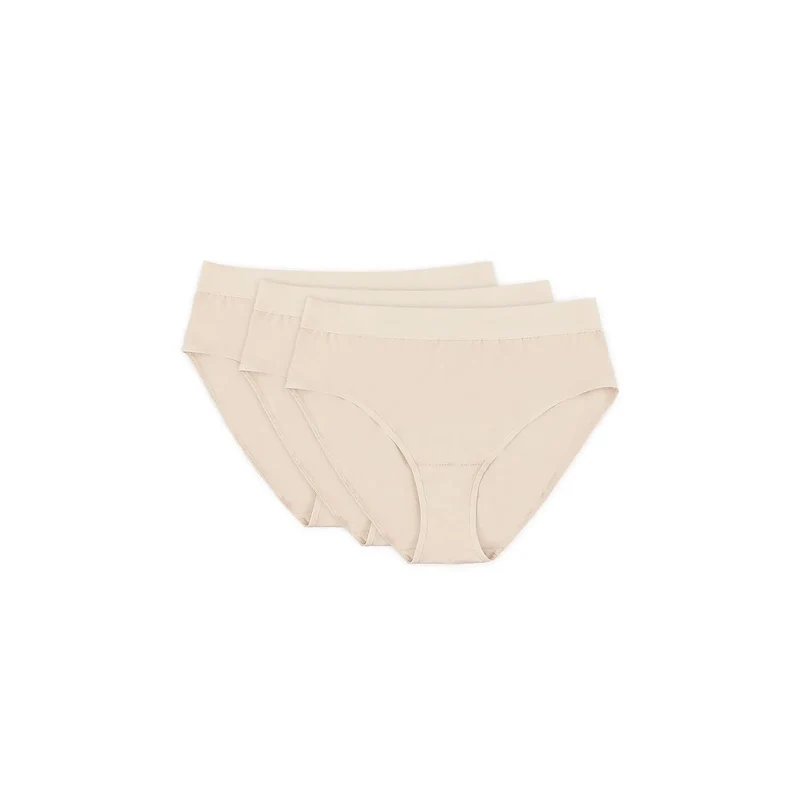 Ensemble de culottes en coton Model 219500 Gorteks, beige, 3 pièces, confort quotidien, taille élastiquée, OEKO-TEX, made in Poland