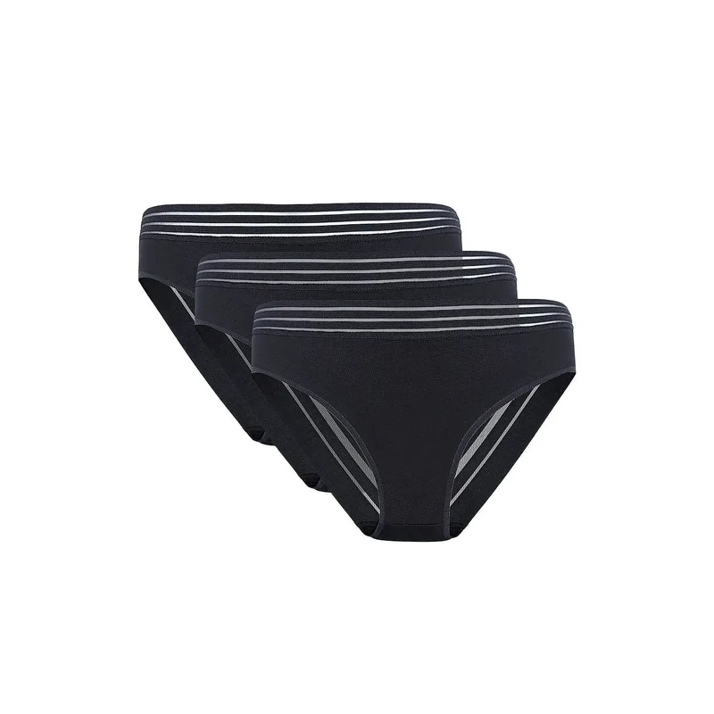 ensemble culottes coton biologique dentelle rayures trois pièces taille basse élastique confort quotidien discret invisible sans coutures douceur maintien durable