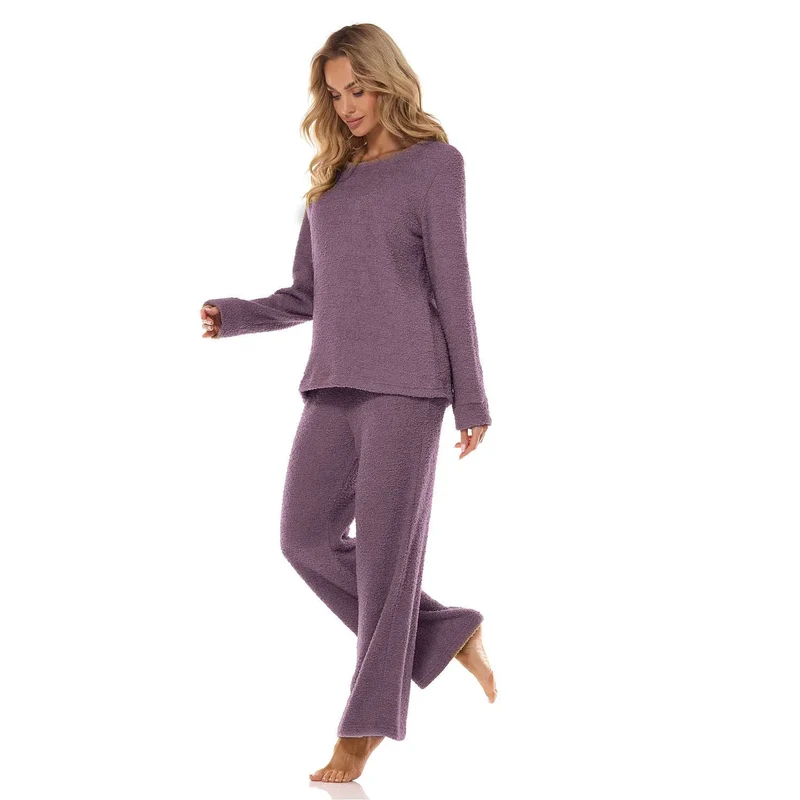 Ensemble L&L collection 219330 pour femme en tissu moelleux couleur lavande haut manches longues pantalon large intérieur relaxant