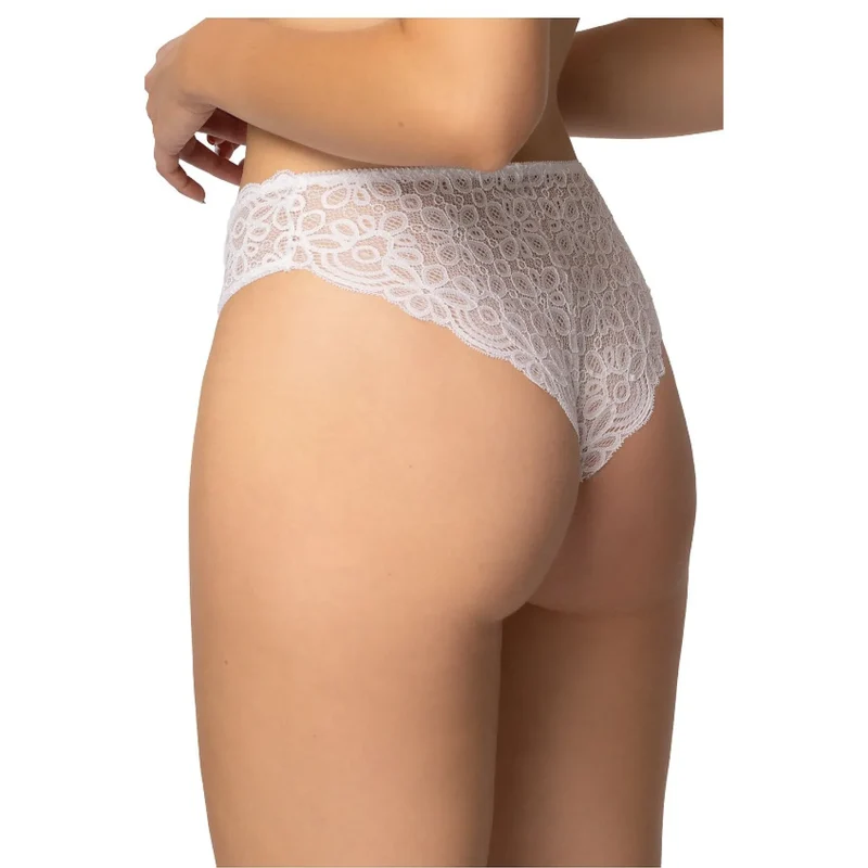 Culottes brésiliennes en dentelle blanche motif floral taille haute coupe échancrée lingerie féminine sensuelle confort�� waist lace Brazilian panties elegant floral design women's lingerie