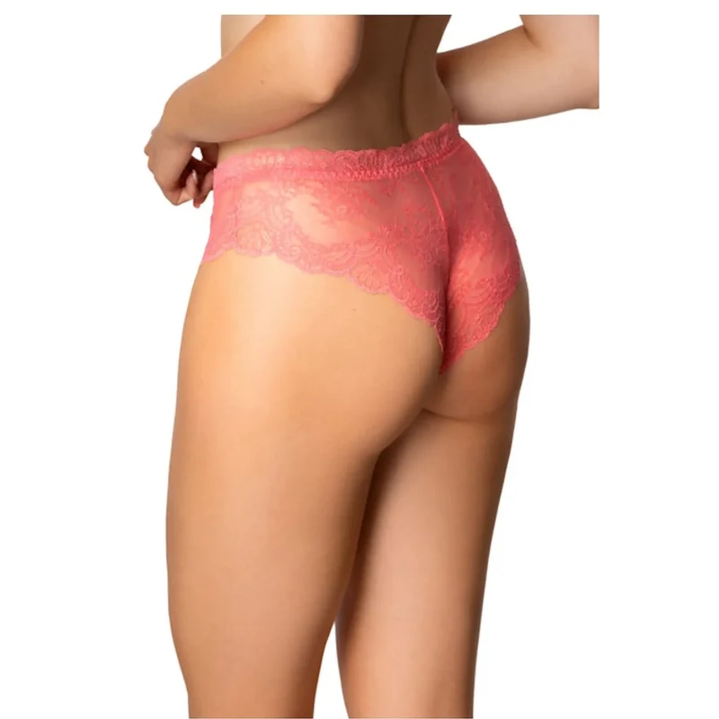 Culotte Brésilienne Dentelle Transparente Rose Vif Taille Basse Nœud Avant Confort Élégance Sexe Intime Fidèle