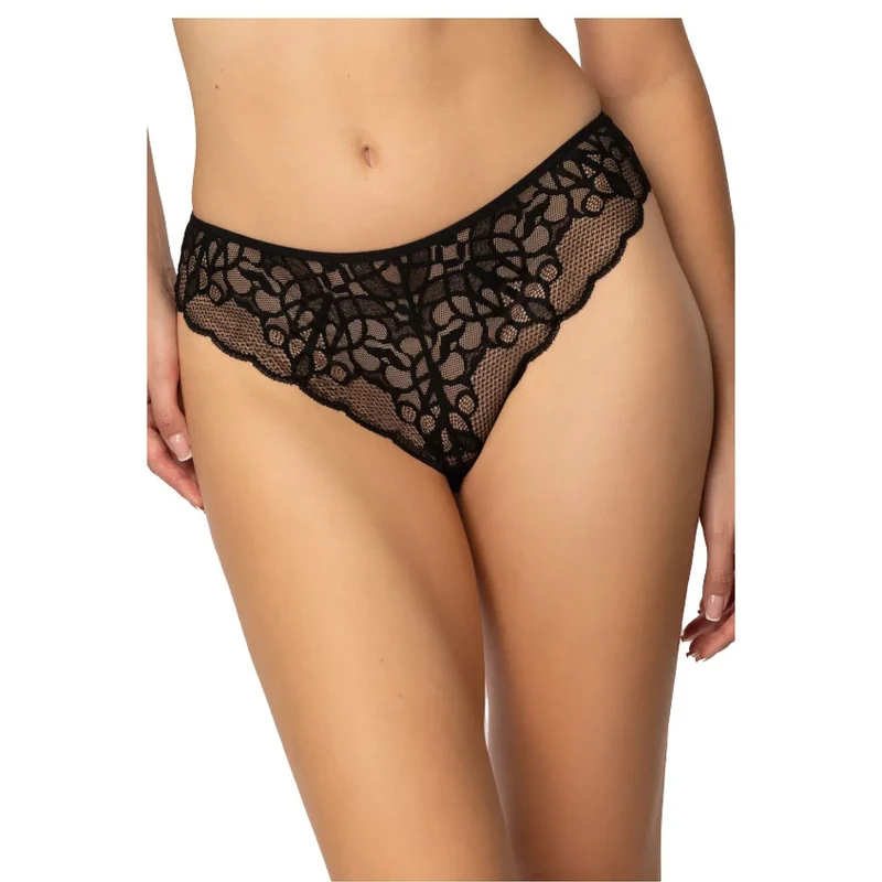 culotte dentelle noire érotique féminine taille basse échancrée motif floral abstrait transparence subtile bordures élastiques renforcées confort extensible douce