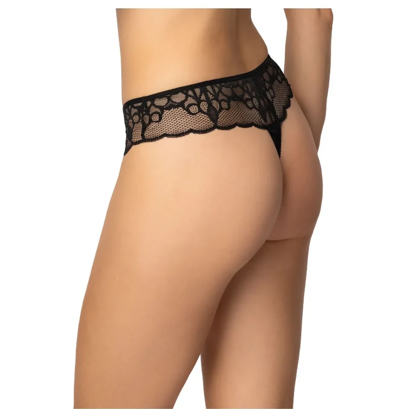 culotte dentelle noire érotique féminine taille basse échancrée motif floral abstrait transparence subtile bordures élastiques renforcées confort extensible douce