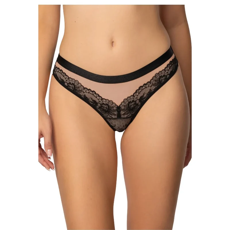 Culotte transparente en dentelle noire échancrée lingerie fine féminine confort seconde peau tissu opaque et transparent nylon elasthanne