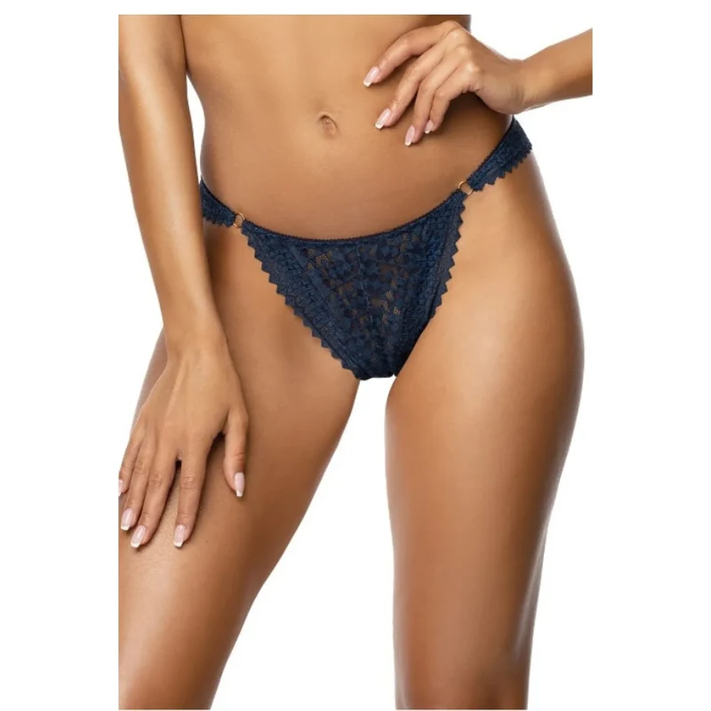 Strings dentelle bleu marine model 219312 Mat élégance lingerie féminine ajustable respirabilité design floral
