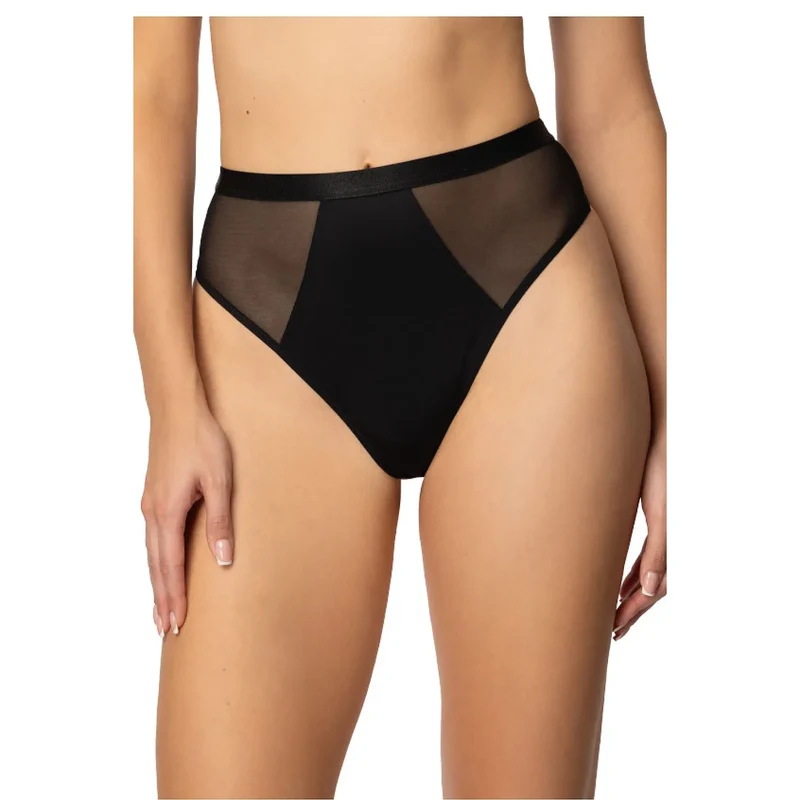 Strings model 219310 Mat lingerie féminine élégante taille haute noire maille transparente confort ajustement parfait