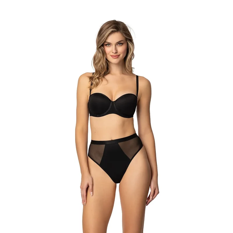 Strings model 219310 Mat lingerie féminine élégante taille haute noire maille transparente confort ajustement parfait