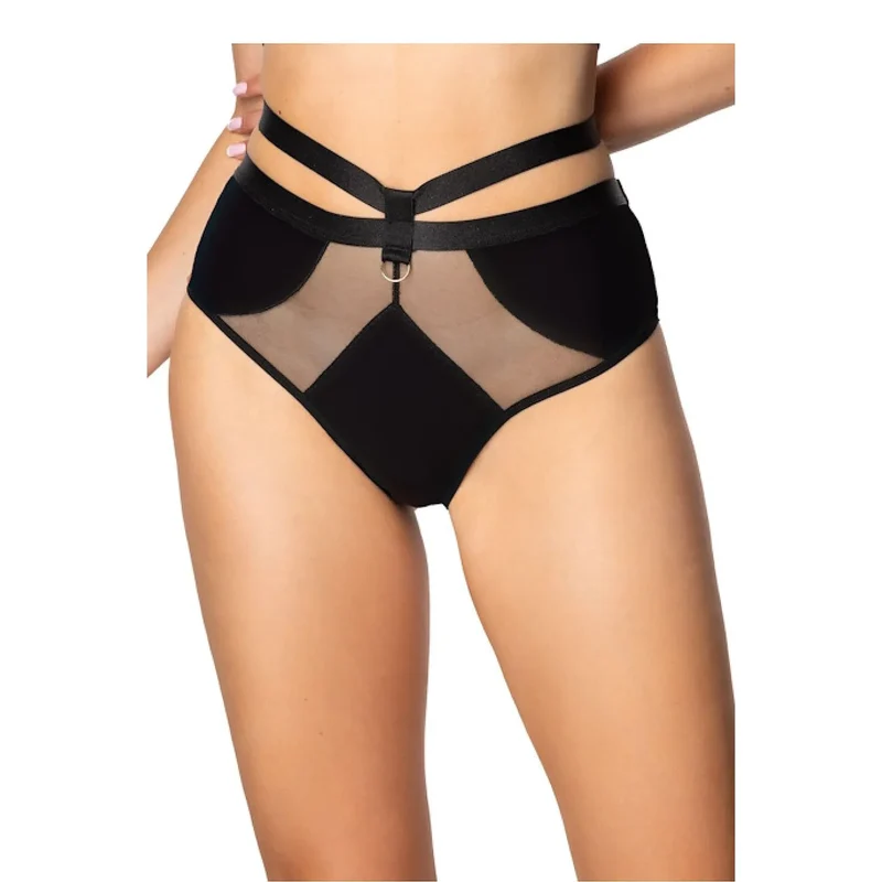 Culotte érotique taille haute avec mesh transparent et anneau métallique - Lingerie sexy féminine - Design moderne et confortable pour femmes