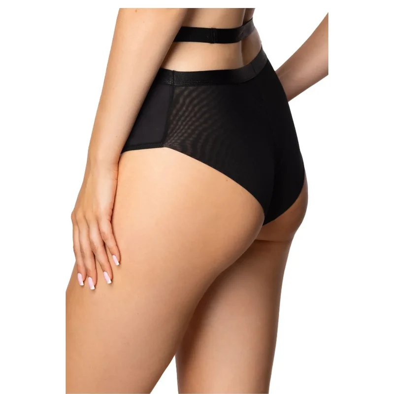 Culotte érotique taille haute avec mesh transparent et anneau métallique - Lingerie sexy féminine - Design moderne et confortable pour femmes