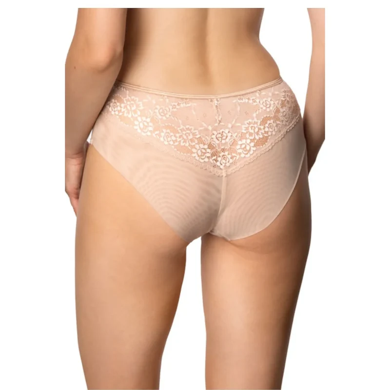 Culotte taille haute beige Sonnet model 219298 Mat microfibre dentelle florale confort maximal lingerie féminine elegance ajustement parfait