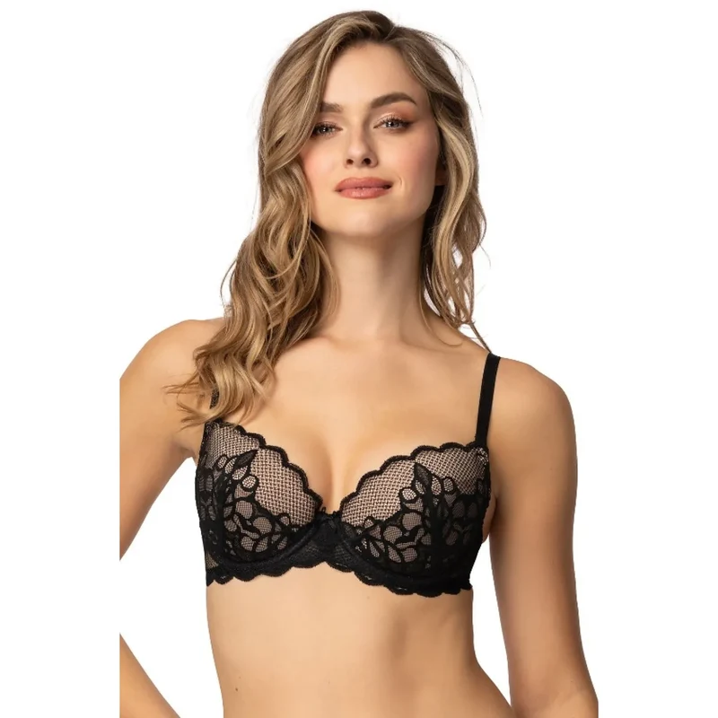 Ensemble de lingerie féminine sexy dentelle floral soutien-gorge push-up culotte noire taille ajustable maintien optimal
