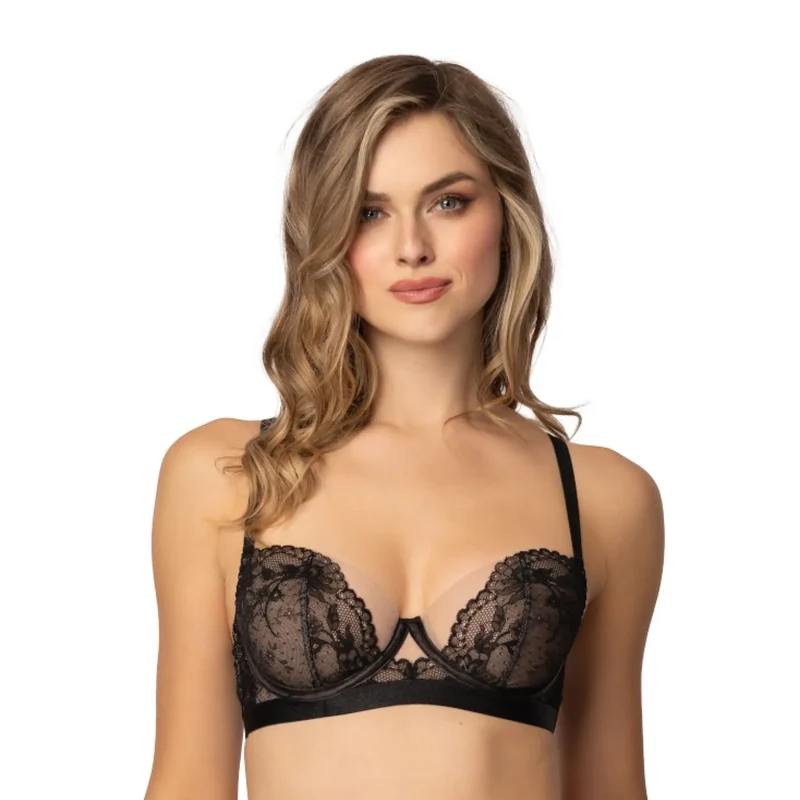 Lingerie érotique Zoya soutien-gorge culotte dentelle noir balconnet rembourré bretelles ajustables taille basse élégance confort