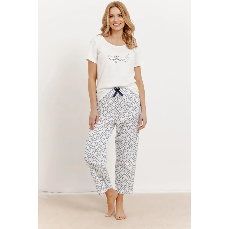 Pyjama femme confortable moderne style Taro coupe ample tissu doux pantalon floral élastique nœud déco emballage cadeau