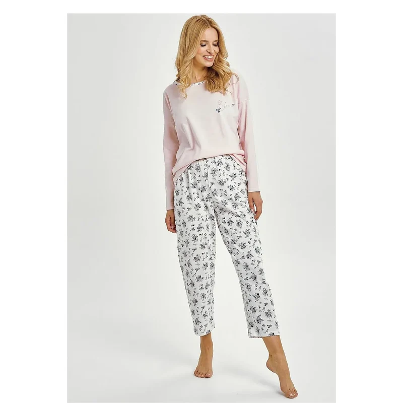 Pyjama femme élégant 2 pièces manches longues imprimé floral coton 100% doux confortable nuit détente