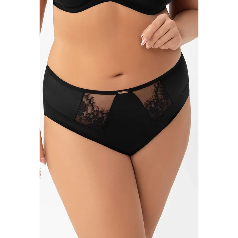 Gorsenia Lingerie Culottes Model 216146 High-Waisted Elegant Black Lace Floral Details Cotton Insert Flat Waistband Full Coverage Soft Materials Sexy Comfort Everyday Lingerie