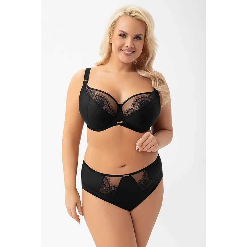 Gorsenia Lingerie Culottes Model 216146 High-Waisted Elegant Black Lace Floral Details Cotton Insert Flat Waistband Full Coverage Soft Materials Sexy Comfort Everyday Lingerie