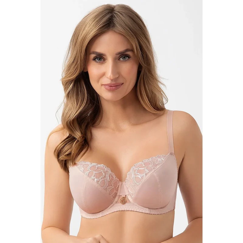 soutien gorge Gorsenia 216137 armatures bonnet couvrant microfibre douce dentelle florale chair rosé fines bretelles ajustables fermeture arrière maintien naturel