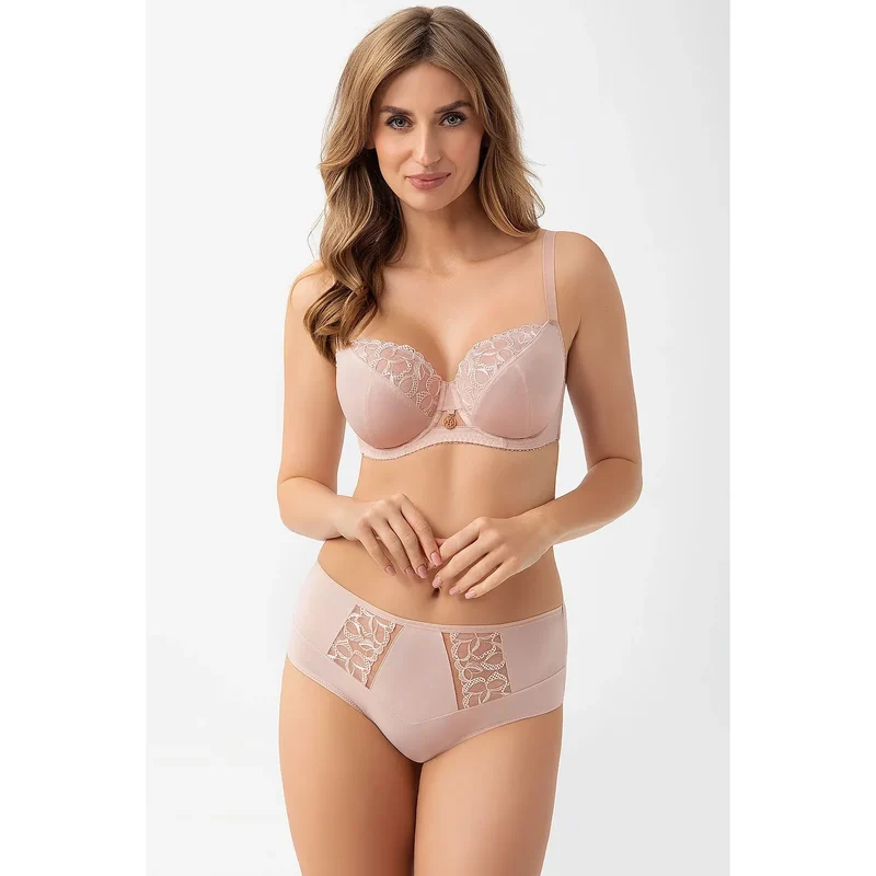 soutien gorge Gorsenia 216137 armatures bonnet couvrant microfibre douce dentelle florale chair rosé fines bretelles ajustables fermeture arrière maintien naturel