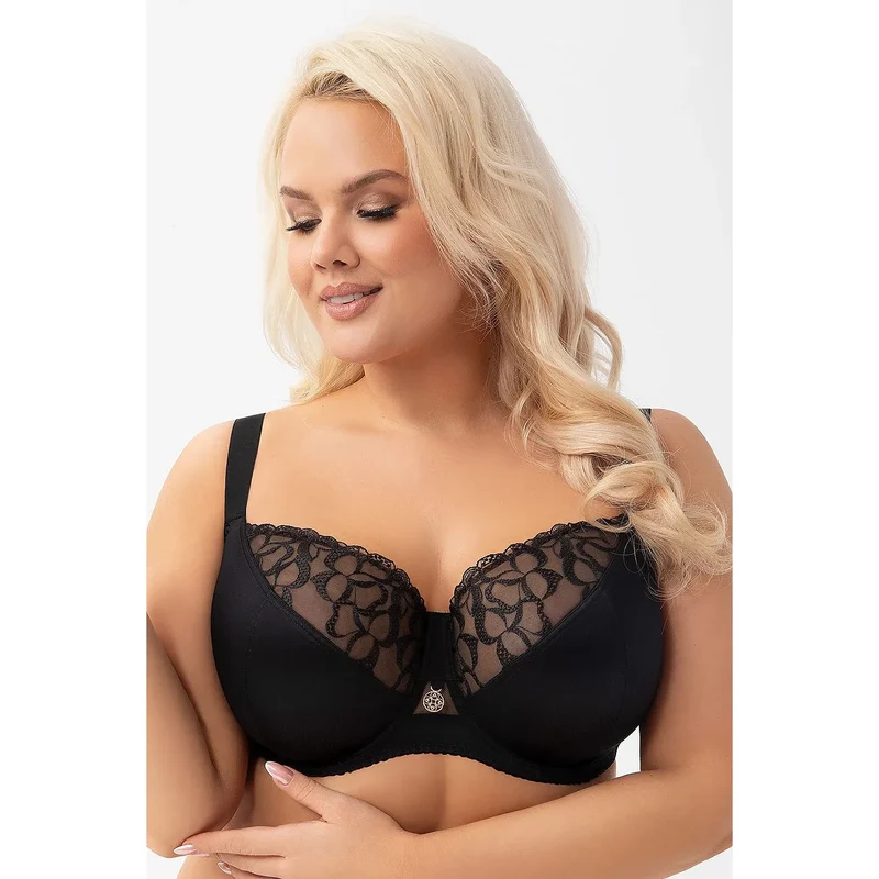 soutien gorge Gorsenia modèle 216136 maintien bonnets dentelle transparente motifs floraux opaque armatures bretelles ajustables confort poitrine généreuse élégance métallique