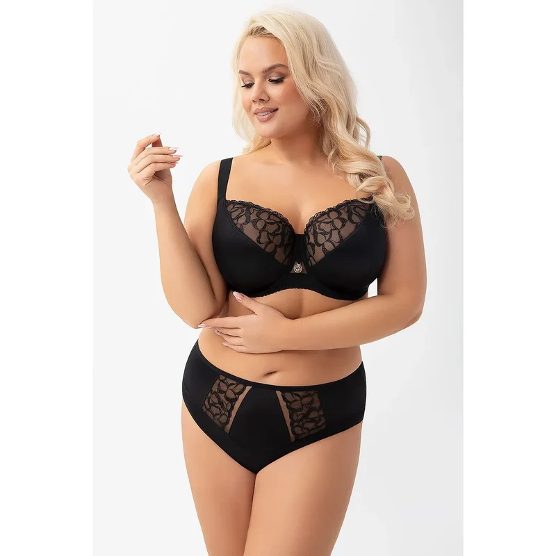 soutien gorge Gorsenia modèle 216136 maintien bonnets dentelle transparente motifs floraux opaque armatures bretelles ajustables confort poitrine généreuse élégance métallique