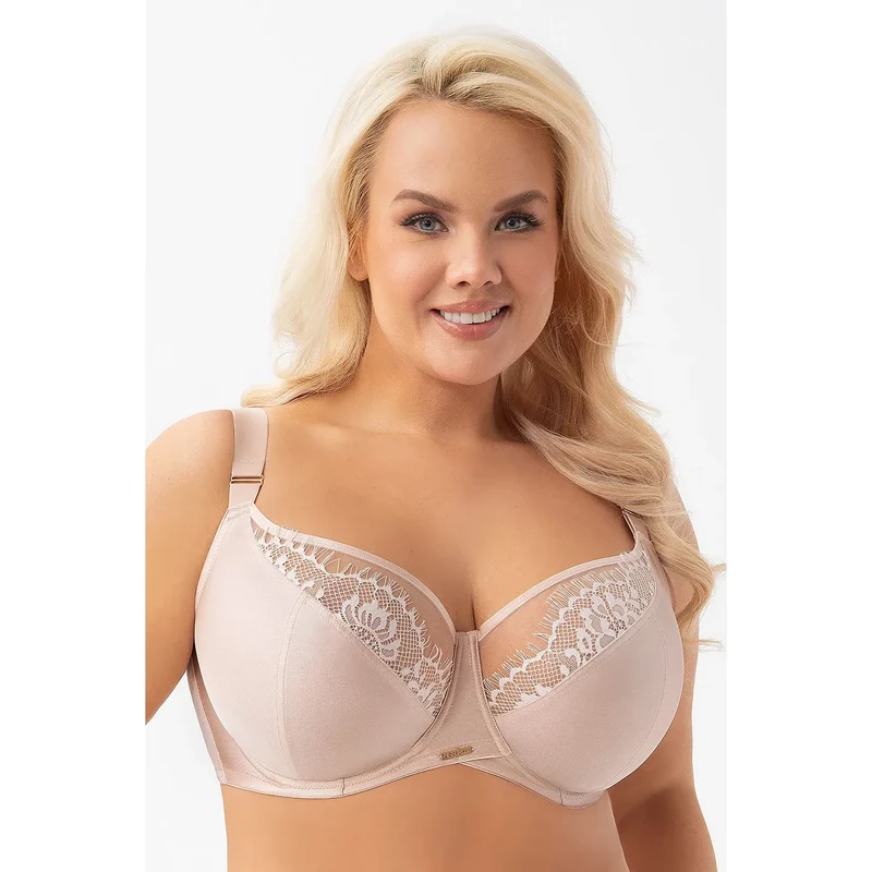 Soutien-gorge Gorsenia soft model 216134 beige confort élégance dentelle résille jeunes filles maintien poitrines généreuses