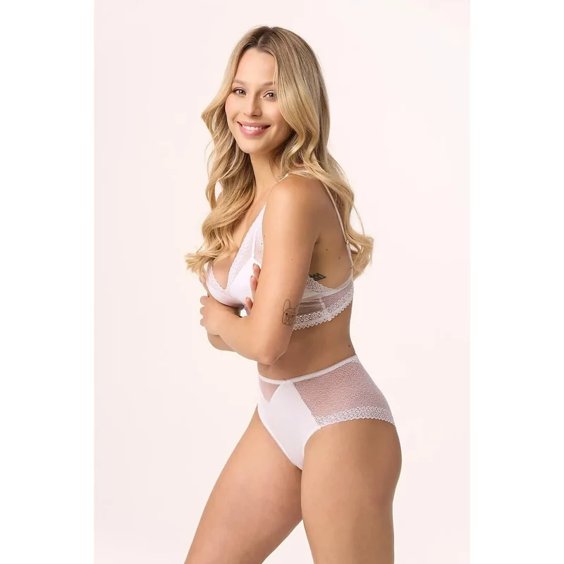 ensemble lingerie élégant sensuel blanc dentelle maille coton extensible respirant soutiengorge sansarmature culotte brésilienne taillehaute bretelleslarges séduisant sophistiqué