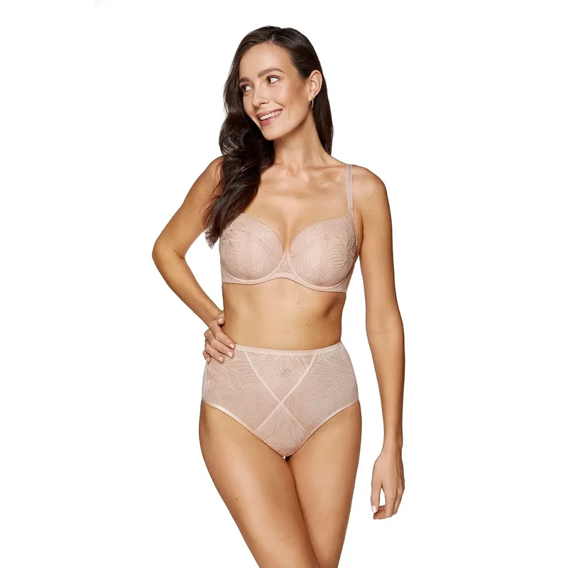 Ensemble lingerie féminin dentelle motif floral nude soutien-gorge culotte haute bretelles ajustables corsage mousse corseterie coton OEKO-TEX