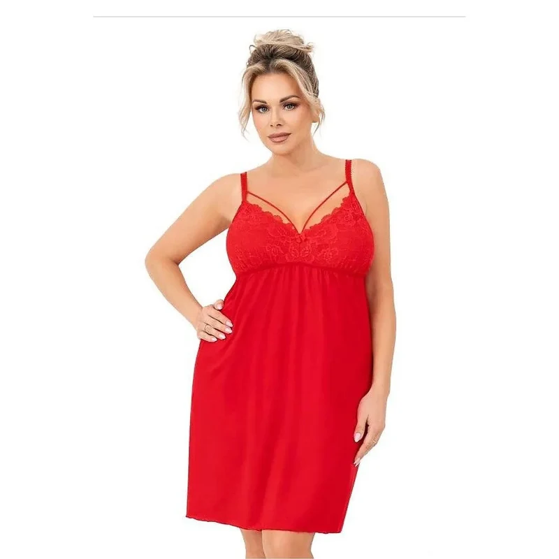 nuisette viscose grandes tailles douceur respirante dentelle raffinée décolleté plongeant bretelles réglables coupe évasée longueur mi cuisse couleur rouge passion