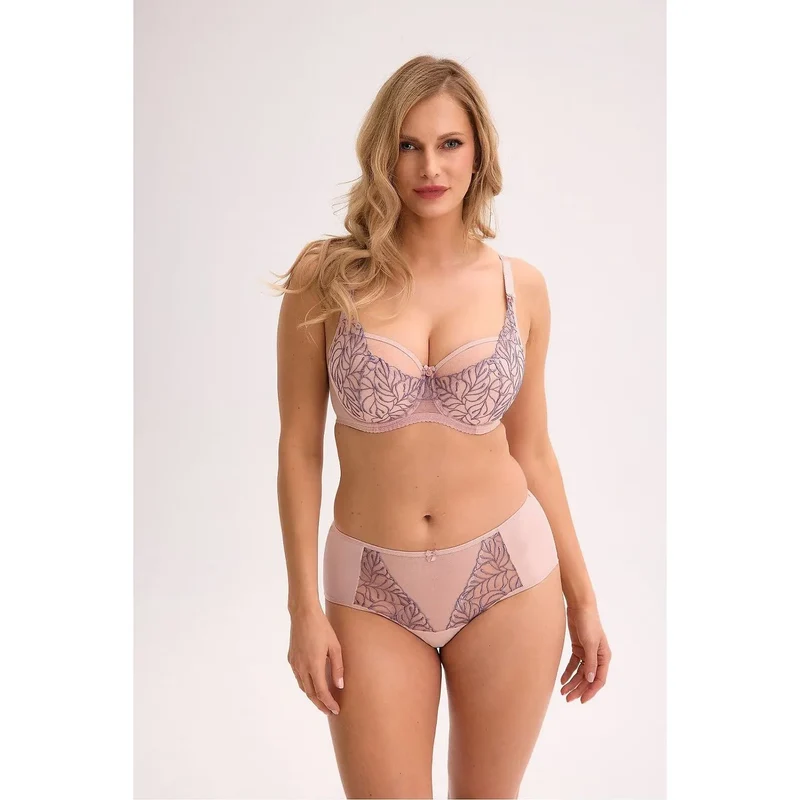 Ensemble de lingerie élégant et confortable pour femme, soutien-gorge armé et culotte haute dentelle floral microfibre coton rose poudré